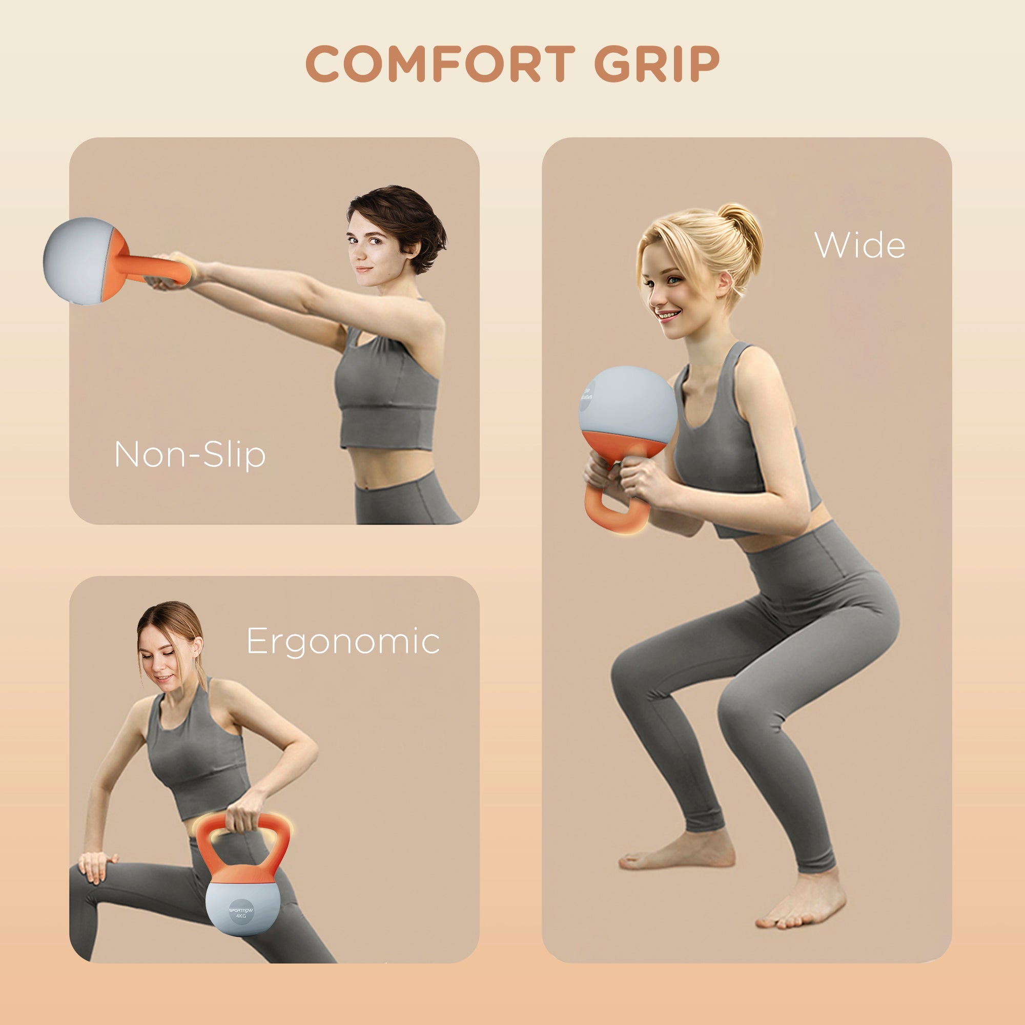 SPORTNOW 4KG Soft Kettlebell, Kettlebell With Non-Slip Handle For Home Gym, Weight Lifting, Strength Training, Orange/Grey - My Store