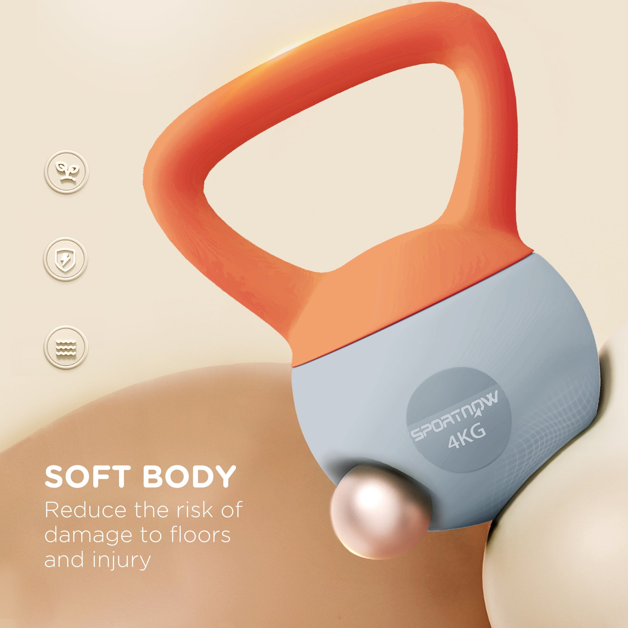 SPORTNOW 4KG Soft Kettlebell, Kettlebell With Non-Slip Handle For Home Gym, Weight Lifting, Strength Training, Orange/Grey - My Store