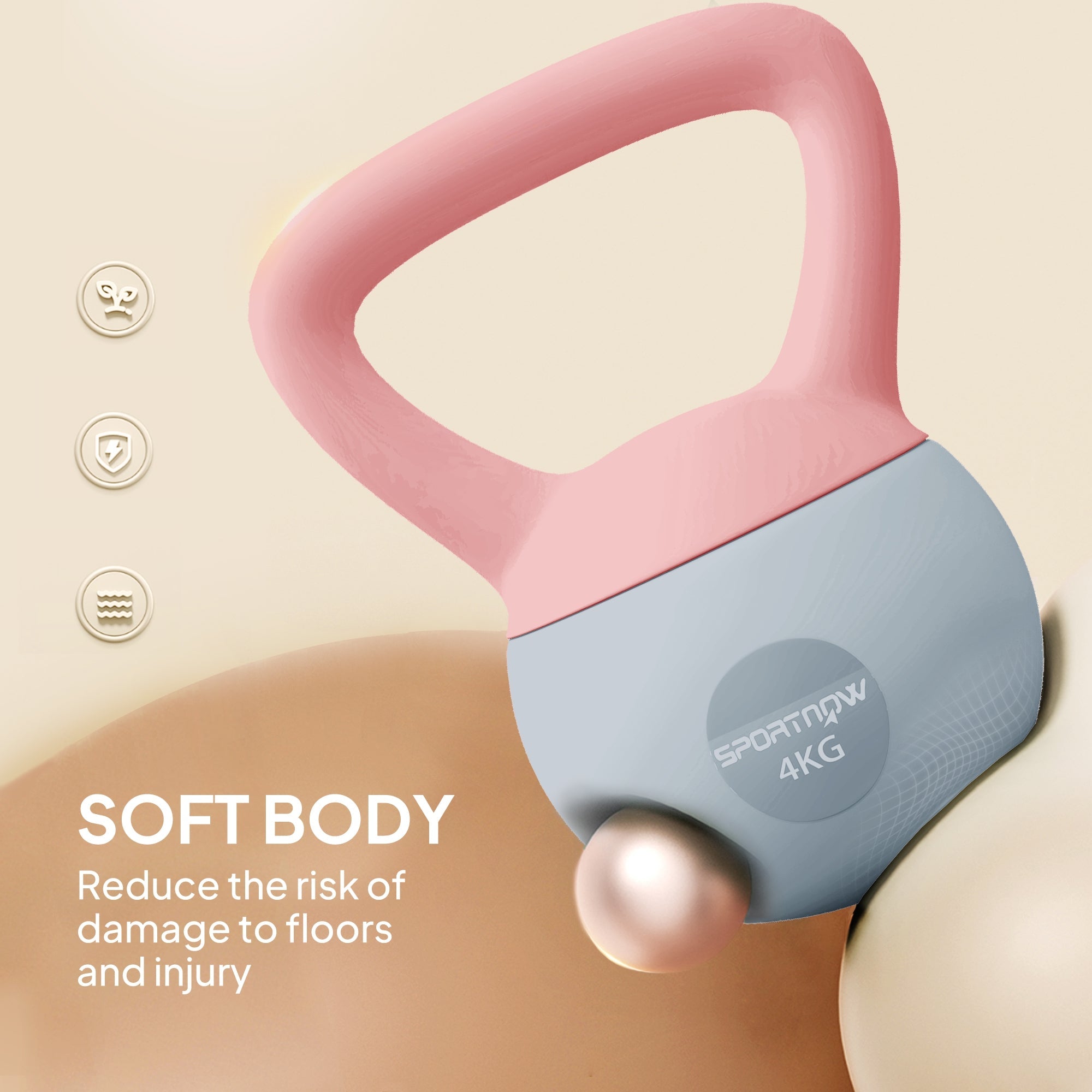 SPORTNOW 4KG Soft Kettlebell, Kettlebell With Non-Slip Handle For Home Gym, Weight Lifting, Strength Training, Pink/Grey - My Store