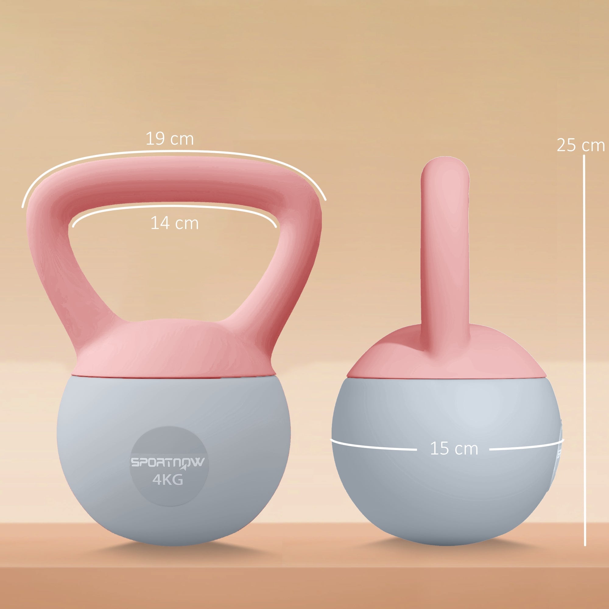 SPORTNOW 4KG Soft Kettlebell, Kettlebell With Non-Slip Handle For Home Gym, Weight Lifting, Strength Training, Pink/Grey - My Store