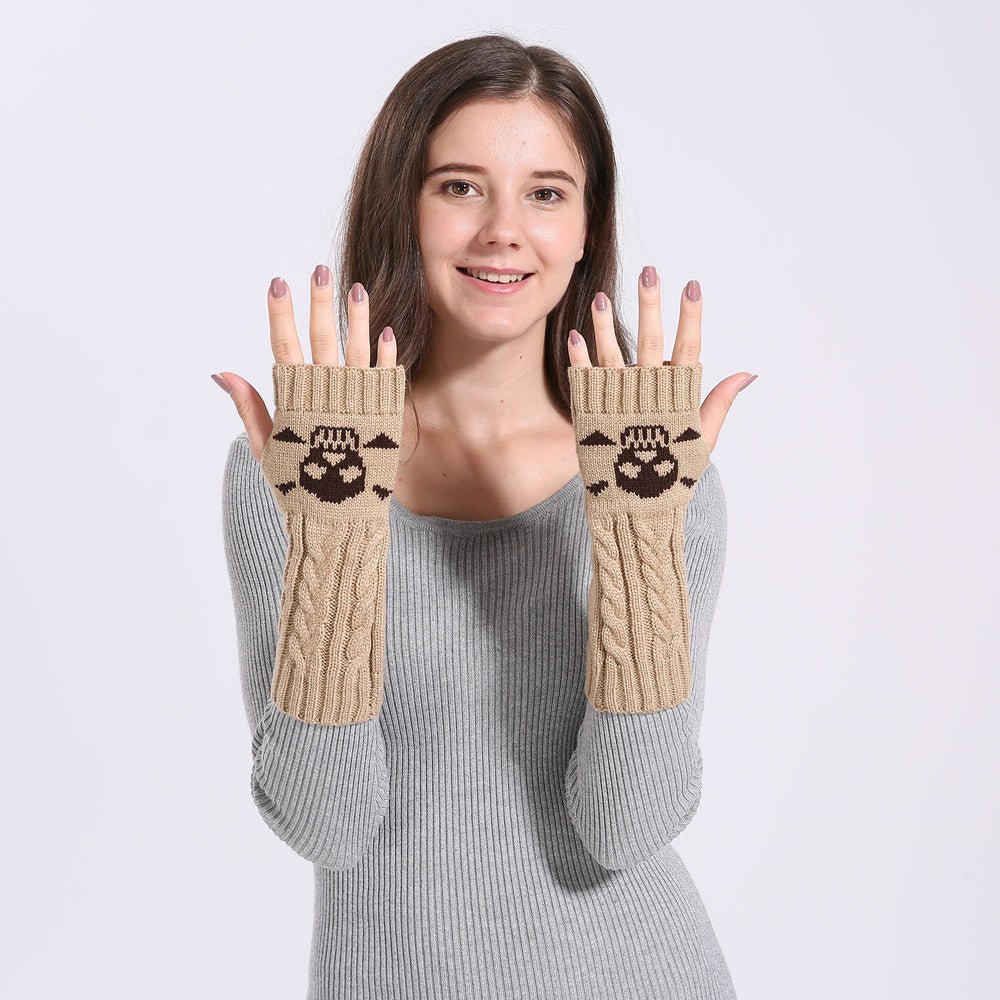 Warm Twisted Skull Knit Short Gloves With Wool - Fittail Shop