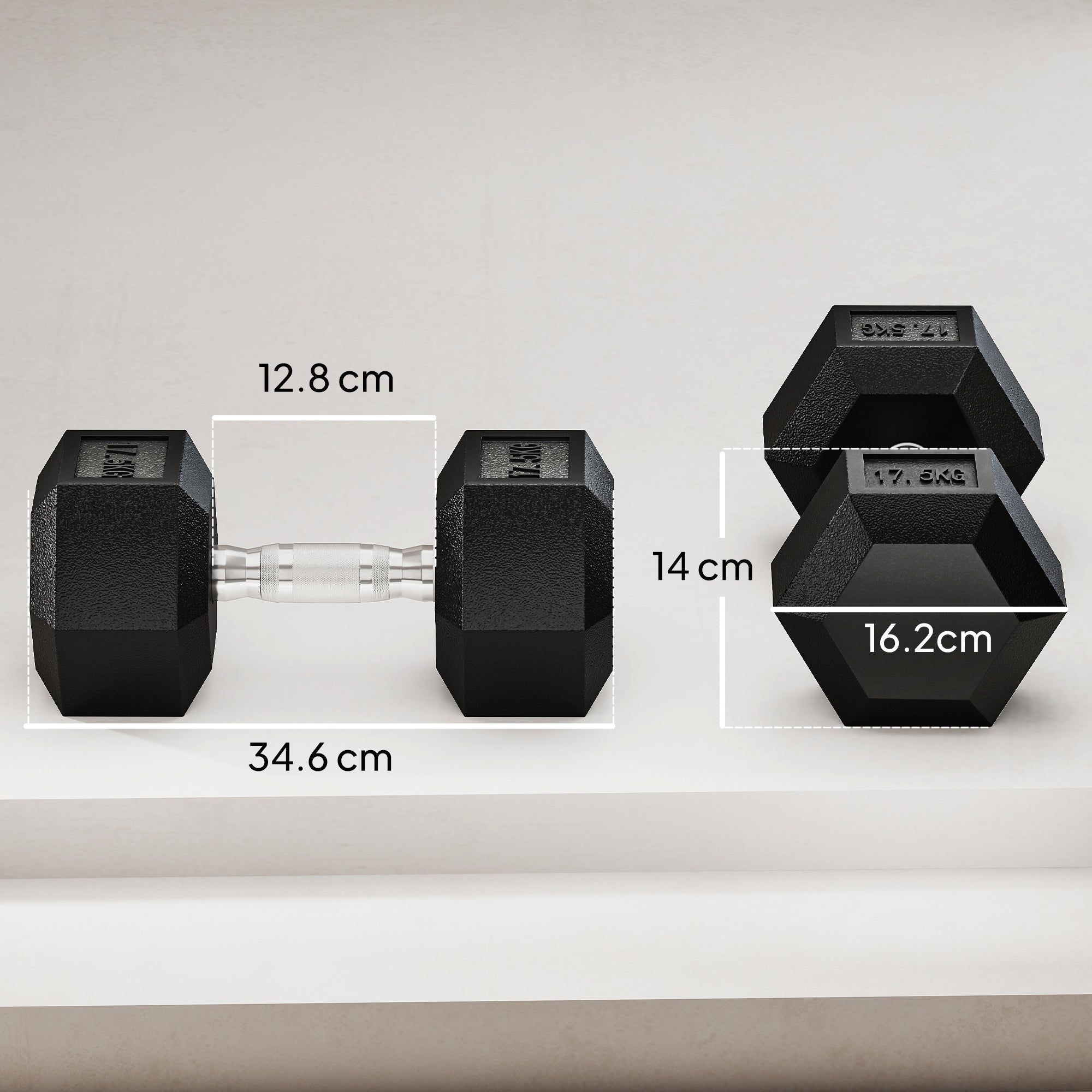 2x17.5KG Rubber Hex Dumbbell Portable Hand Weights Dumbbell Home Gym - My Store
