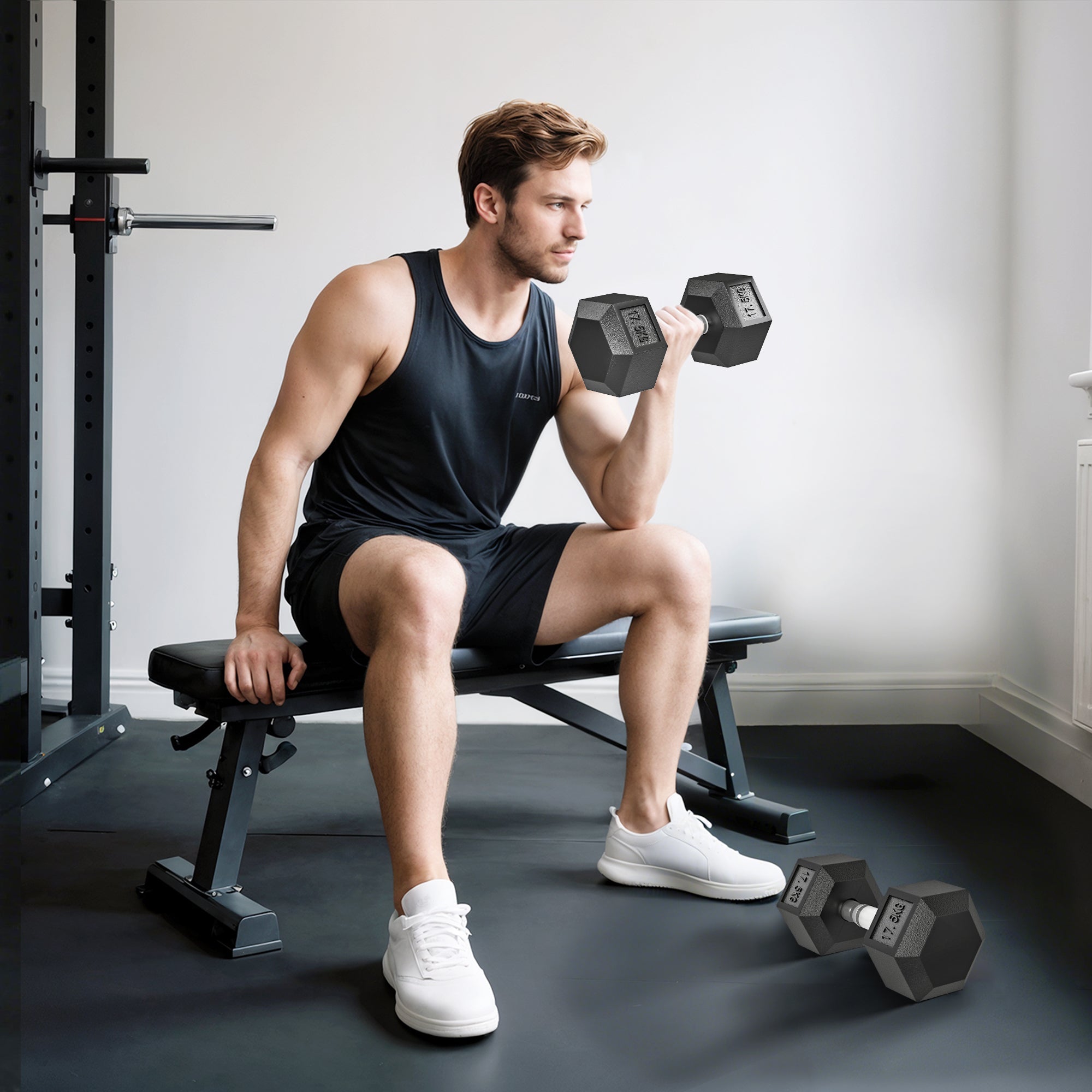 2x17.5KG Rubber Hex Dumbbell Portable Hand Weights Dumbbell Home Gym - My Store