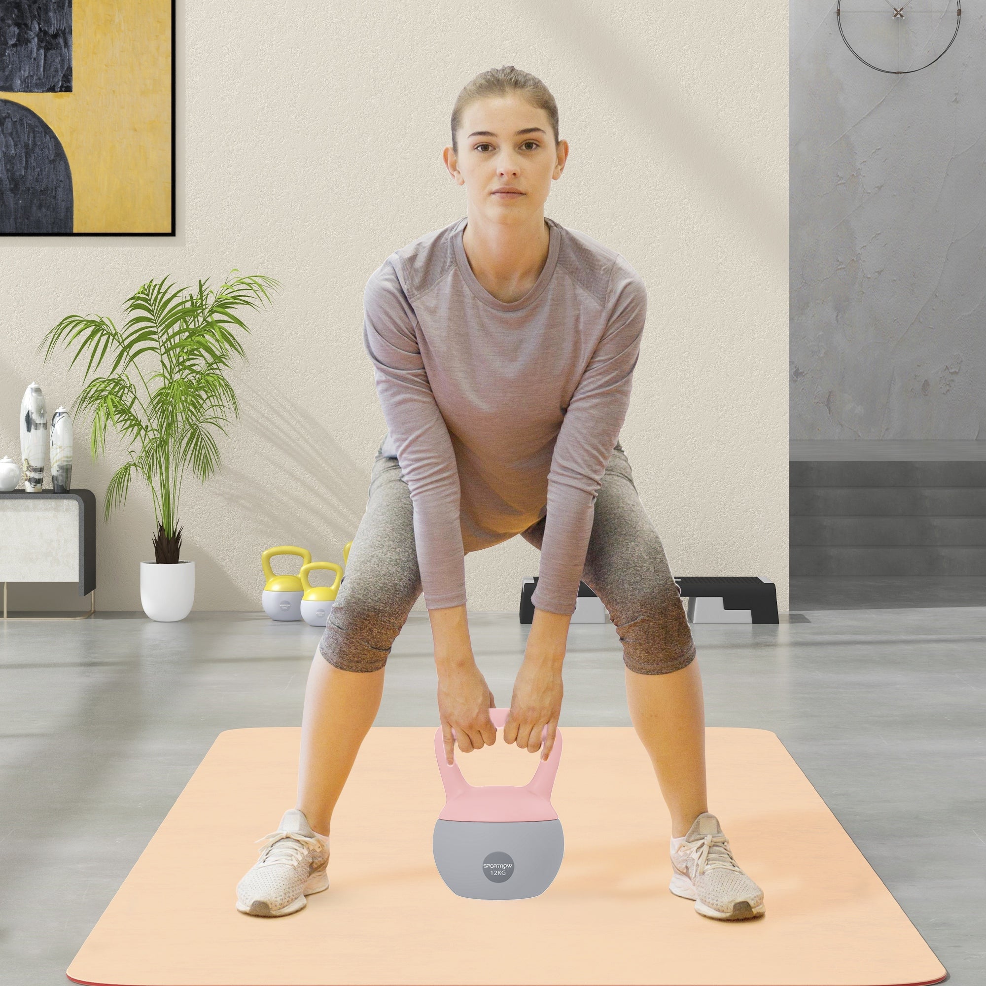 SPORTNOW 12KG Soft Kettlebell, Kettlebell With Non-Slip Handle For Home Gym, Weight Lifting, Strength Training, Pink/Grey - My Store