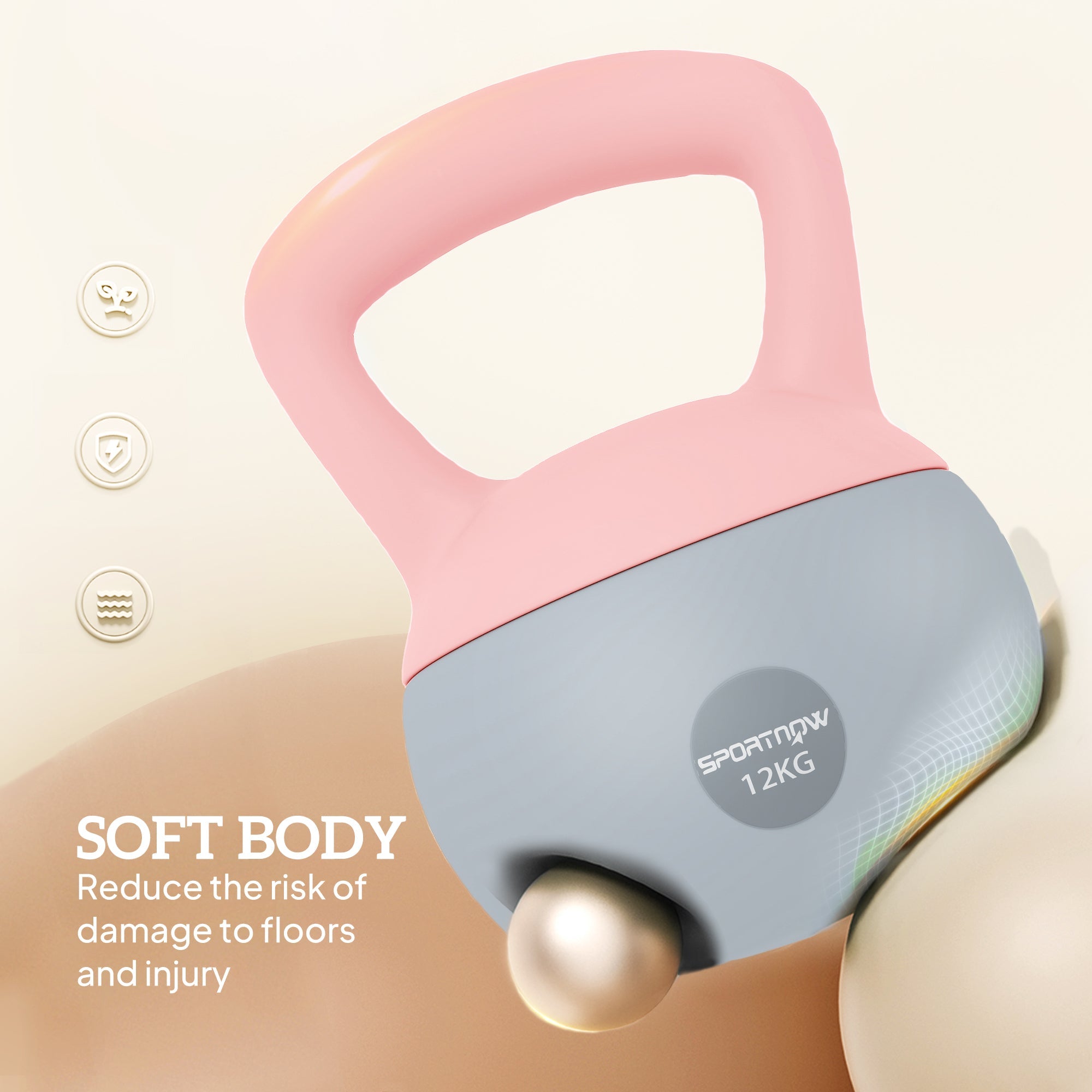 SPORTNOW 12KG Soft Kettlebell, Kettlebell With Non-Slip Handle For Home Gym, Weight Lifting, Strength Training, Pink/Grey - My Store