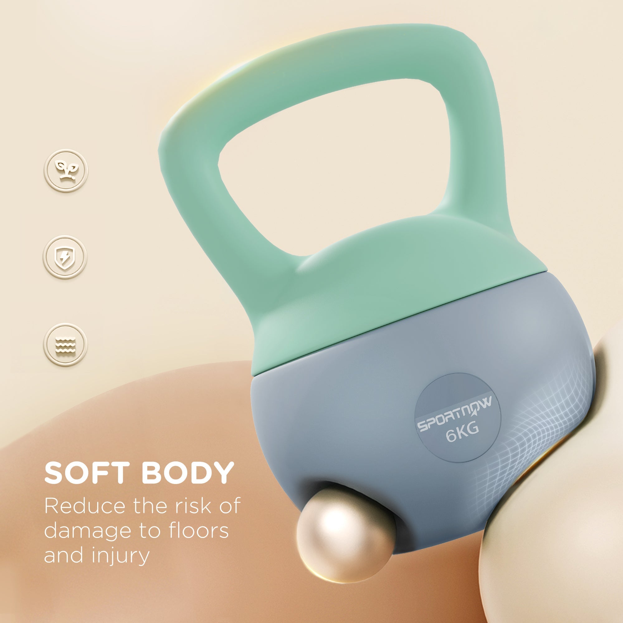 SPORTNOW 6KG Soft Kettlebell, Kettlebell With Non-Slip Handle For Home Gym, Weight Lifting, Strength Training, Green/Grey - My Store