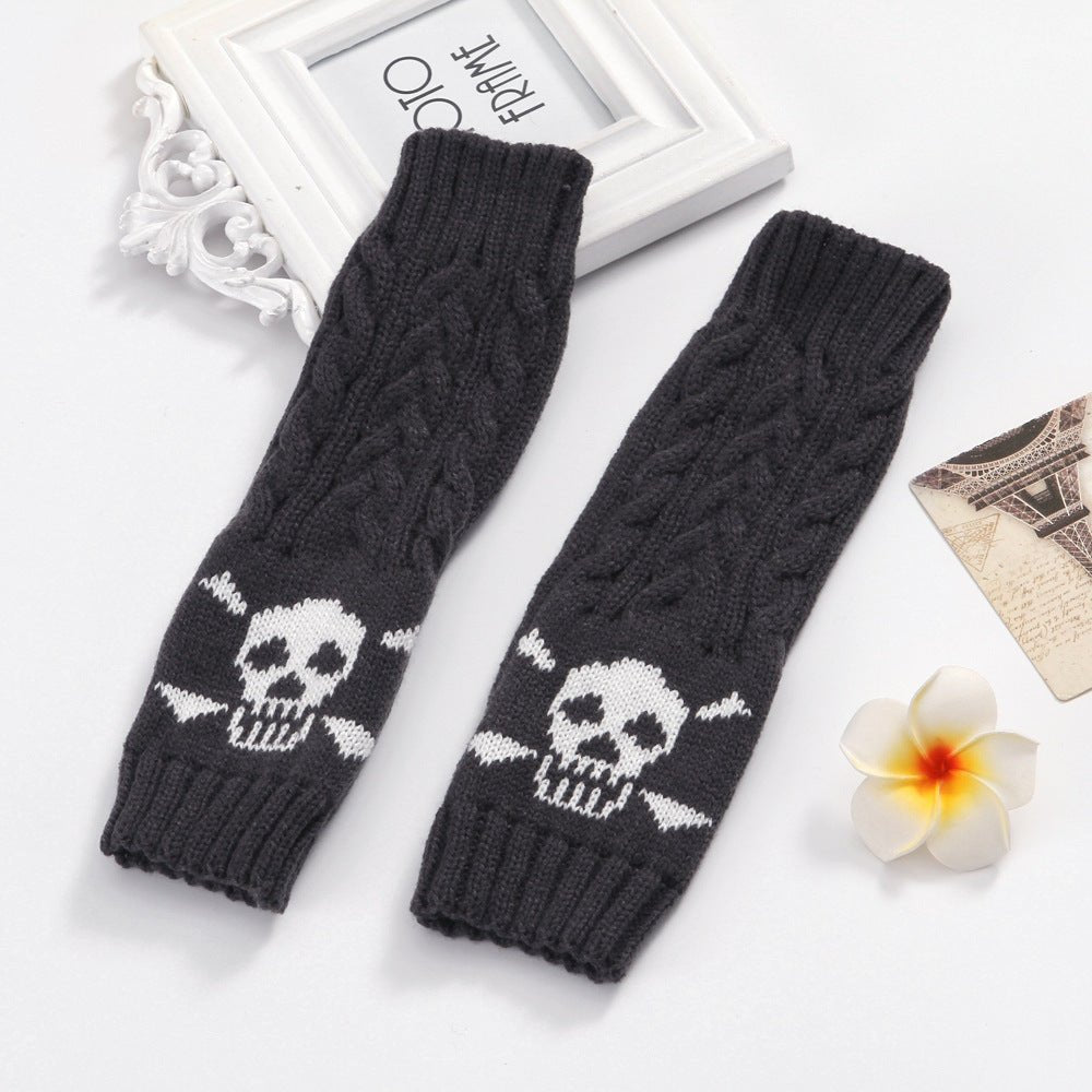 Warm Twisted Skull Knit Short Gloves With Wool - Fittail Shop