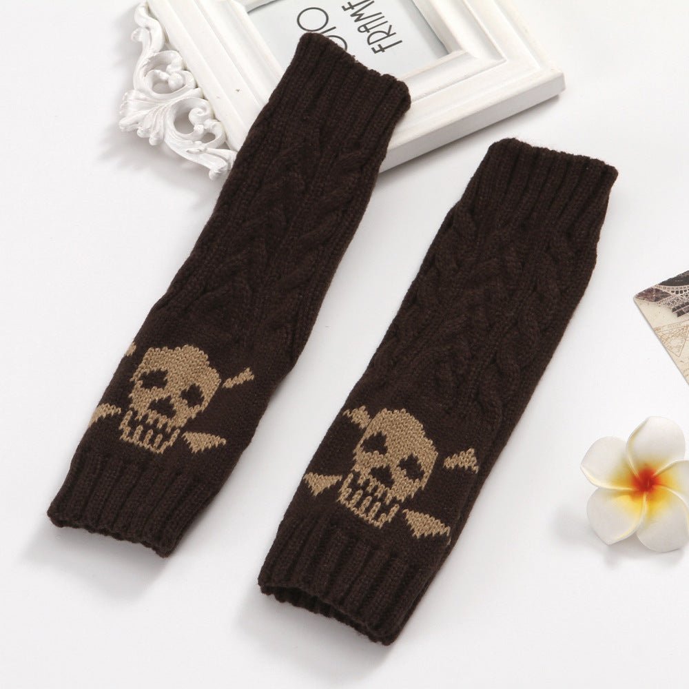 Warm Twisted Skull Knit Short Gloves With Wool - Fittail Shop